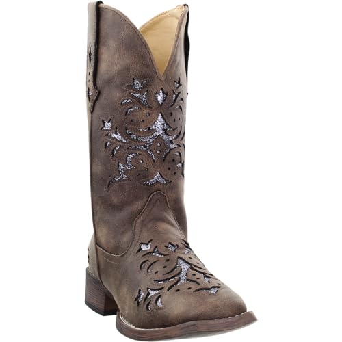 Image of ROPER Womens Kennedy Glitter Tooled Inlay Square Toe Pull On Casual Boots Mid Calf Low Heel 1-2 inch
