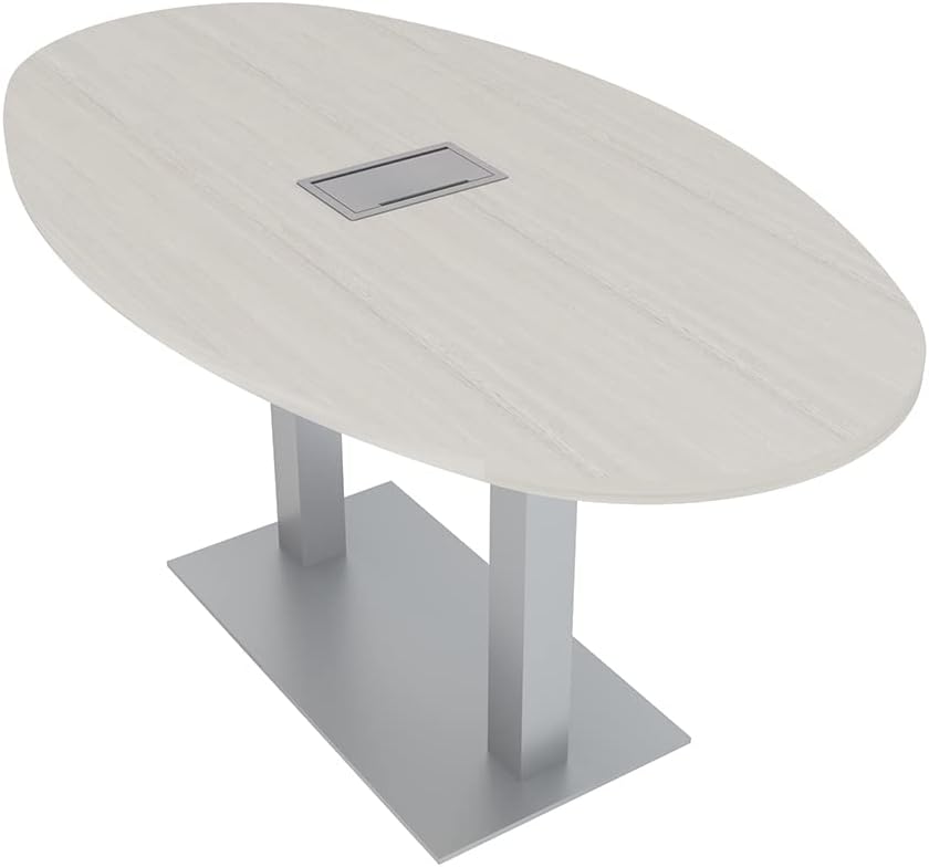 SKUTCHI DESIGNS INC. 5 Ft Small Oval Boat Conference Table with Power and Data Module | Harmony Series | 6 Person Meeting Room Table | Sea Salt : Office Products