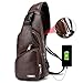 Seoky Rop Men Vintage Sling Crossbody Bag Leather Shoulder Bag with USB Charging Port Dark Brown