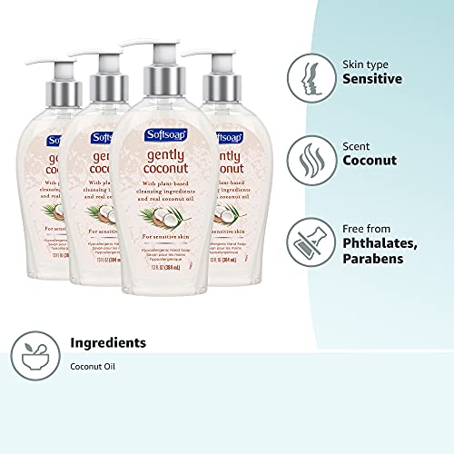 Softsoap Hypoallergenic Hand Soap for Sensitive Skin, Vegan Friendly, Gently Coconut 13 ounces