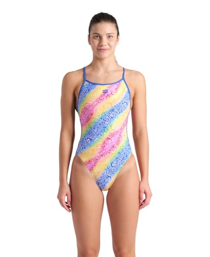 ARENA Performance Let It Beat Collection Women's Swimsuit Lace Back Printed One Piece MaxLife Training Suit Competitive Ladies Bathing Suit, Royal/White Multi, US Size 30