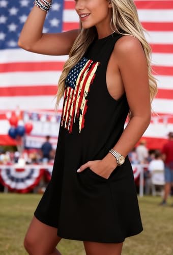 Image of jusgai 250 Anniversary USA Dress for Women American Flag Tank Dresses 4th of July Patriotic Sundress
