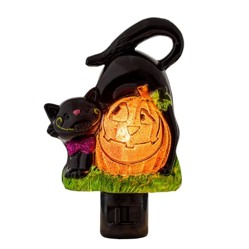 Image of Novelty Lights LED Lamp Pumpkin with Black Cat Halloween Decoration Night Light with Swivel Plug