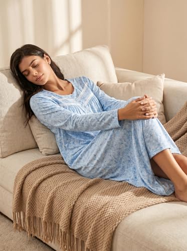Image of IZZY + TOBY Nightgowns for Women Long Sleeve Soft Cotton Long Warm Nightdress Kintted Night Gown