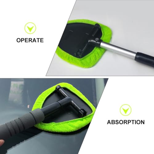 Limpiaparabrisas de coche triangular giratorio de microfibra verde con mango largo 2 piezas 7