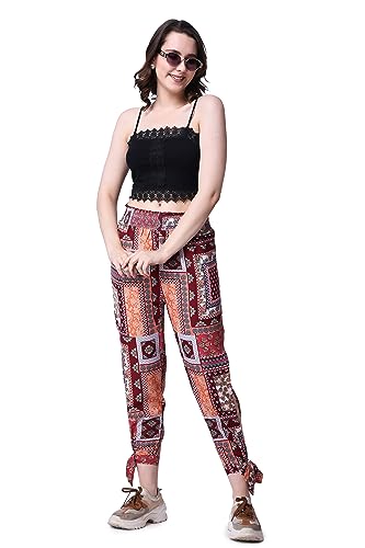 Image of POPWINGS Casual Boho Printed Side Long Slit Trousers for Women || Summer Wear Comfortable Pull-On Women Trousers || Western Relax-Fit Slit Trousers || Stylish Women Casual Trousers