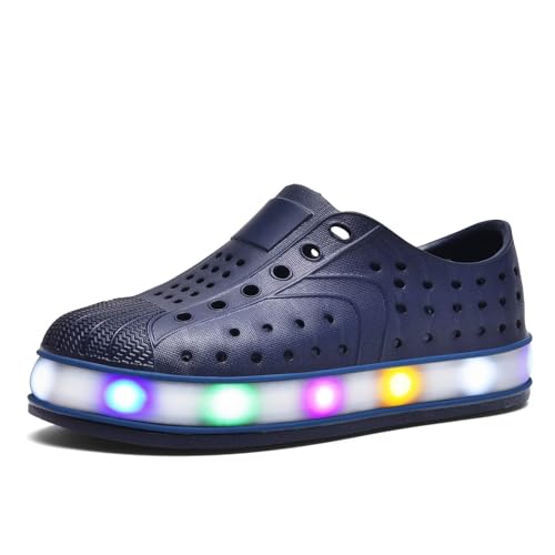 GULAKY Scarpe a piedi nudi per bambini, scarpe da acqua, pantofole per bambini, scarpe da bagno, sandali da spiaggia, strisce LED, pantofole per l'asilo, scarpe estive, blu navy, 28 EU