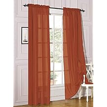 Decotex 2 Piece Sheer Voile Light Filtering Rod Pocket Window Curtain Panel Drape Set Available in a Variety of Sizes and Colors 54" X 36", Brick