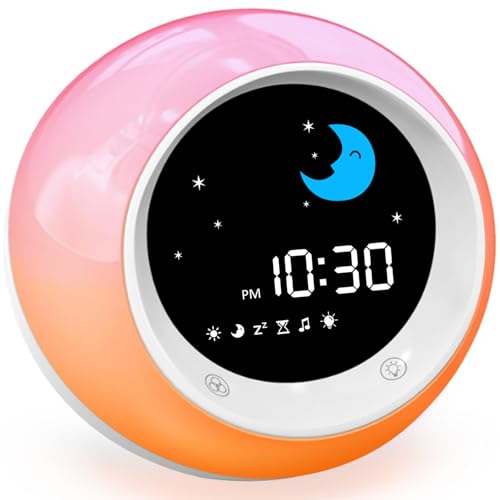 iHoo Kids Alarm Clock, Sleep Training Clock with Sun & Moon,Night Light and OK to Wake Alarm Clock for Toddlers