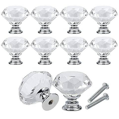 Meiyaa Cabinet Knobs, 10 Pcs 30mm Diamond Clear Crystal Drawer Knobs Pulls Cabinet Handle with Screws for Kitchen,Dresser,Cupboard,Wardrobe (Transparent) Cover