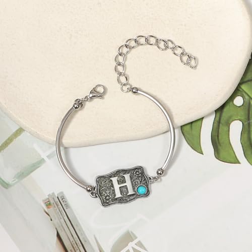 Image of Belt Buckle Bracelet Initial Letter A-Z Bracelets Western Cow Tag Bracelet Belt Buckle Necklace Western Style Initial Letter Pendant Necklace