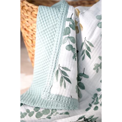 Madorable Premium Baby Waffle Muslin Blanket, Oeko Tex, Nursery Blanket For Boys & Girls,Neutral, Reversible Soft Newborn Toddler Sleep Blanket, Large 27.55-43.31 Inch (Green Leaves) #TOP2