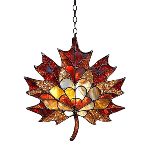 Garden Sun Catcher - Acrylic Horn Leaves Autumn Decoration, Seasonal Wall Craft Window Hanging Decoration, Maple Leaf Pendant Improves Bedroom, Balconies, Greenhouses, Garden