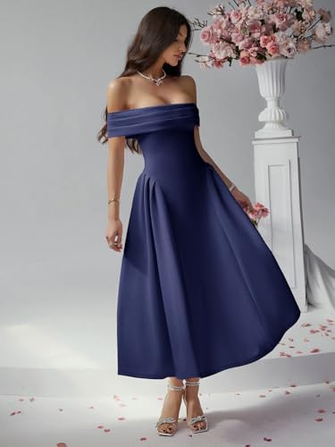 Formal Cocktail Off Shoulder Dresses for Women Elegant Swing Aline Wedding Guest Engagement Party Midi Dress3