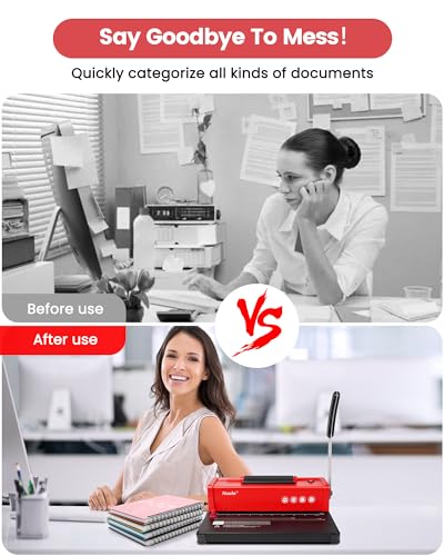 46-Hole Binding Machine Spiral Coil Binder,DIY Book Binder Kits with Electric Coil Inserter,4:1 Pitch 500 Sheets,100pcs Comb Binding Spines&1 Crimper Plier,School Office Home,Classic Red