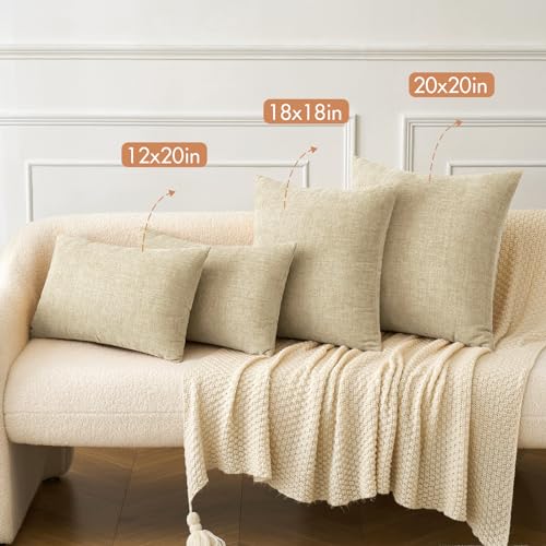 Image of MIULEE Pack of 2 Beige Throw Pillow Covers 20x20 Inch Soft Chenille Pillow Covers for Sofa Living Room Spring Home Decor Couch Solid Dyed Cases