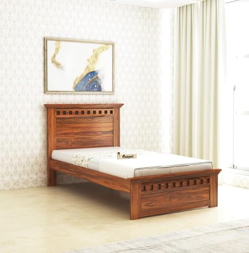 Image of Ganpati Arts Solid Sheesham Wood Armania Single Size Bed Without Storage for Bedroom Living Room | Wooden Palang for Home and Hotel (Natural Finish)