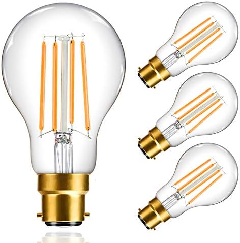 TopLeder B22 Bayonet Light Bulbs, Dimmable 6W 600LM LED Light Bulb, 2700K Warm White, 60W Halogen Bulb Equivalent, A60 No Flicker Energy Saving LED Bulb, Pack of 4