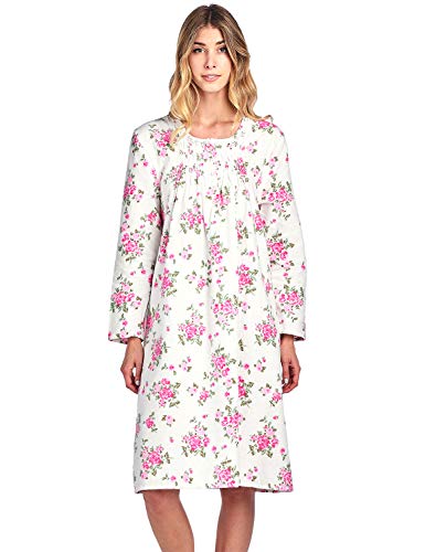 Casual Nights Womens Flannel Floral Long Sleeve Nightgown Nightshirt, Floral Pink, Medium - Thumbnail 2