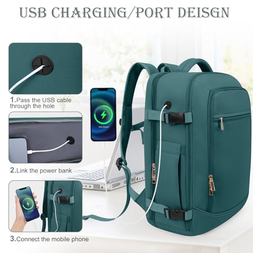 Image of Rinlist Travel Backpack, Carry-on Backpack for Men Women, Travel Backpack Carry on Flight Approved, 40L Personal Item Backpack, Travel Essentials Must Haves, Peacock Blue