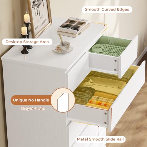 image for DICTAC White Tall Dresser for Bedroom with 6 Drawers, 43.9