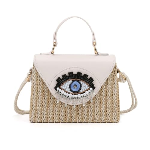 Woven Straw Box Bag with Pearl Embellishment