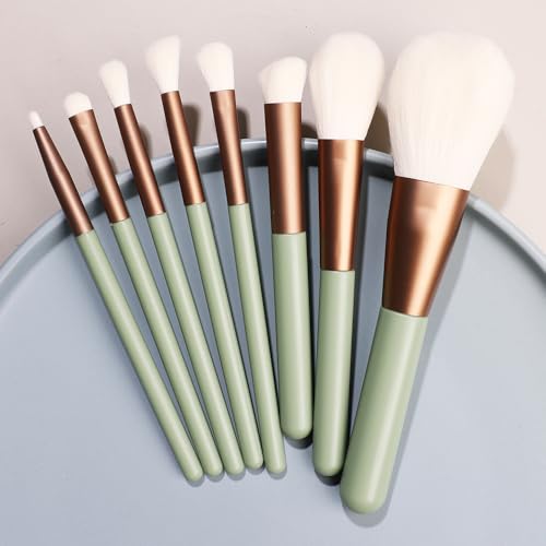 Makeup Brush Set 8 Pcs Premium Synthetic Foundation Powder Concealers Eye shadows Blush Makeup Brushes，Green image 5