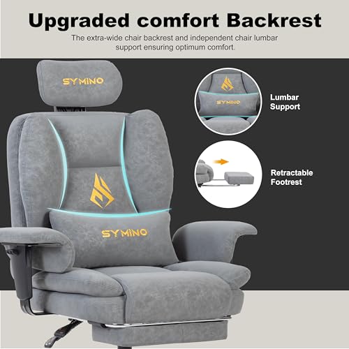 Image of Symino Gaming Chair with Footrest, Up /Down Armrests, Suede Fabric Ergonomic Office Chair, 155 Recline Computer Chair for Desk, Grey