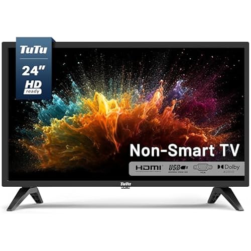 TuTu 24 Inch HD TV, 2K LED Small Flat Screen Non-Smart Television, Works with Apple TV, Fire Stick, Roku, Google, TiVo, Xumo, and Streaming Devices