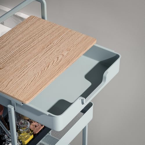 Miniatura 8 de Homcom Carrito Auxiliar Con Ruedas De 4 Niveles Carro De Cocina Con 1 Cajón Y 3 Cestas Carrito Organizador Para Dormitorio Salón Oficina Verde Claro