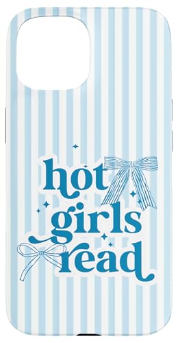 Hot Girls Read Blue Stripes & Bow Coquette �{ ���l ���킢�� �X�}�z�P�[�X iPhone 15 �p