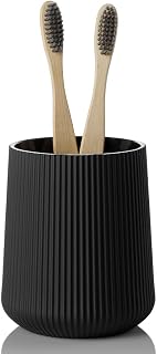 KellyHome Black Striped Toothbrush Holder - Electric & Manual Bathroom Organizer for Toothpaste, Kids & Adults, Space-Saving 3.4" Wide