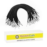 Mandala Crafts Elastic Barbed Cord, Stretch Loop Band with Metal Ends for Masks, Hats, Menus, Badges, Signs; 6.5 Inches 50 Loops, Black