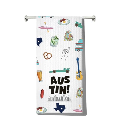 JNIAP Austin Texas Kitchen Towels Austin Texas Kitchen Gifts Texas Bluebonnet Dish Towel ATX Dish Towels (Austin kt)
