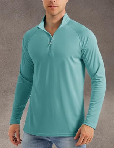 1/4 Zip Shirts for Men Long Sleeve Athletic Shirts UV Protection Fishing Shirts Half Zip Sun Shirt UPF 50+ Shirts Grey Green