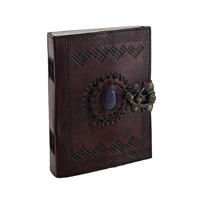 Embossed Leather Blue Stone 120 Page Unlined Journal with Clasp (Brown)