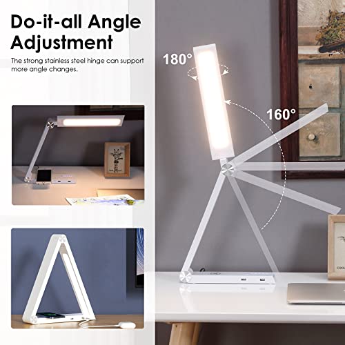 Led Desk Lamp Modern Design, 96-Led Lamp Bead Eye Caring Table Lamp Touch Control With 10W Fast Wireless Charger, Foldable Night Light Cri≥95 Natural Light With Adapter For Home, Office, Reading-White #TOP4