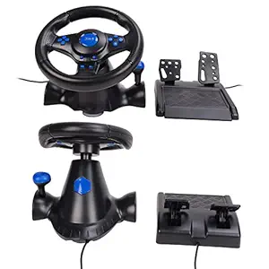 PC Steering Wheel 3 in 1 Racing Steering Wheel with Pedals 180 degree Competition Racing Steering Wheel Dual Vibration Effect with USB Port Gear Shift System for PS3 for PS2