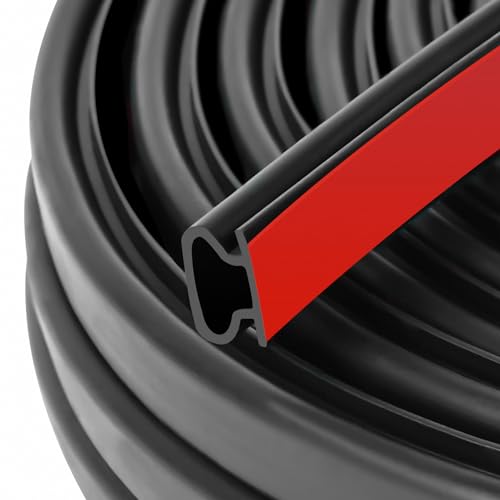 Rubber Door Seal Strip 50 Ft Rubber D-Shape Weather Stripping Self-Adhesive Frame Seal for Exterior Front Doors Jamb House Entry Frame Easy Cut to Size - Black