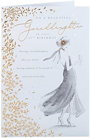 Clintons: Glamorous Girl Granddaughter 21st Birthday Card, 21st Milestone Birthday Greetings Card, 260x171mm, multi-color