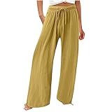 Prime of Day Deals 2024 Patterned Pants for Women High Waist Wide Leg Pants for Women Summer Vacation Elastic Waist Flowy Pant Resort Wear Lounge Beach Trousers Beach Clothes for Women 2024 Yellow S