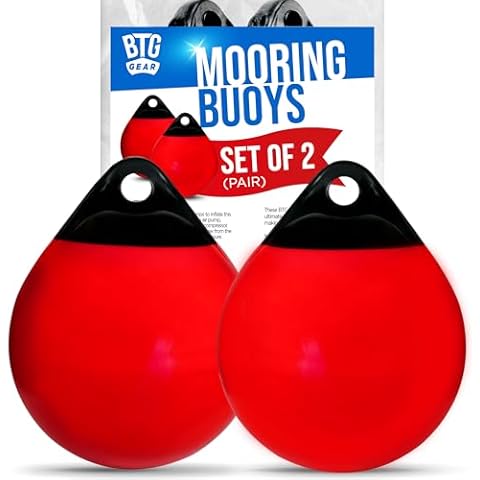 BTG GEAR Set of 2 Pack 15" x 20" Inflatable Vinyl Round Boat Fenders Bumpers Mooring Buoys for Docking/Fishing/Crab/etc (Red and Black) Cover