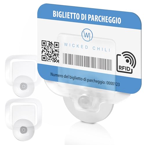 Wicked Chili 2x porta bollo adesivo parabrezza con ventosa da 30 mm, per ticket, portabiglietti, easypark parcheggio, permessi, biglietti, etichette tagliando auto (Fatto in Germania) trasparente