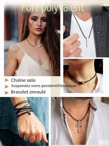 FindChic Colliers Cuir Cordon en Collier pour Pendentif Femme Homme Chaîne Noir/Marron Ras de Cou Épaisseur 2/3mm Waterproof Boutton Rotatif avec Fermoir Acier Inoxydable Longueur 40cm-75cm – vue 4