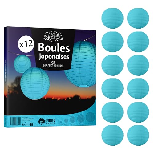 12x Lanterne Papier 30 cm Turquoise - Suspension Boule Papier 30 cm (12'') type Lanterne Japonaise pour Decoration Mariage - 12 pièces - Le must de la Gamme de Lampions...