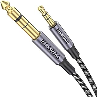 MOSWAG 6.35mm Male to 3.5mm Male TRS Stereo Audio Cable 3.28FT/1Meter with Zinc Alloy Housing and Nylon Braid Compatible for iPod Laptop Home Theater Devices Amplifiers and More