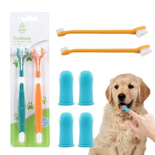 Dog Toothbrush Set, Triple Heads Dog Toothbrushes Dog Plaque Remover, Pet Finger Toothbrushes, Dog Double Head Toothbrush, Dog Teeth Cleaning Products for Small Medium and Large Pets