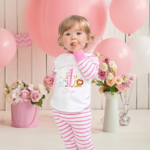 Hoolaroo Girls Personalised Birthday Pyjamas - When I Wake Up, I Will Be One Two Three Four! PJs in Pink Jungle, Size 12-18 Months - Image 2