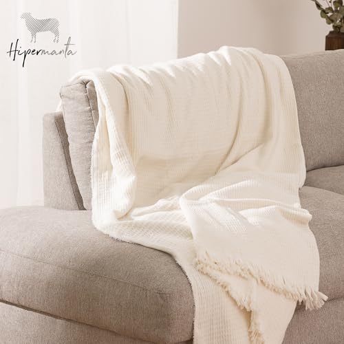 HIPERMANTA Manta Fina Muy Suave Cubresofa Multiusos. Colcha Multiusos Sofa. Plaid Sofa. Manta Calentita. Comoda Practica Suave Calida. Modelo Flam 180x240 cm Color Marfil - imagen 2