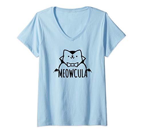 Mujer Meowcula Funny Cat Shirt Vampire Dracula Halloween Camiseta Cuello V